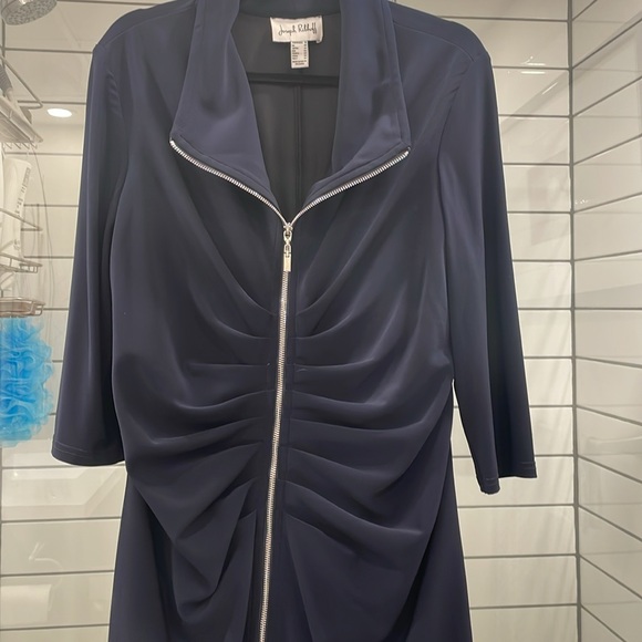Joseph Ribkoff Dark Blue Bodycon Ruched zippered Dress  . - Picture 5 of 10